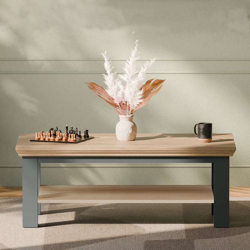 Pontypool Large Rectangular Coffee Table with Shelf in Grey and Mauvella Oak – image 6