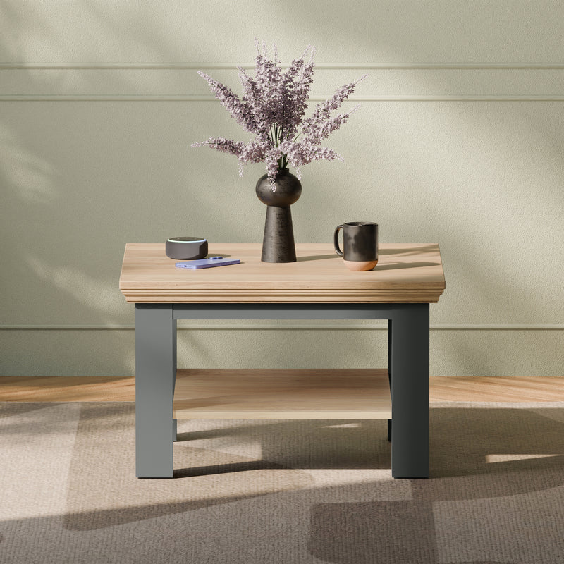 Pontypool Small Coffee Table with Shelf in Wolfram Grey and Mauvella Oak – image 6