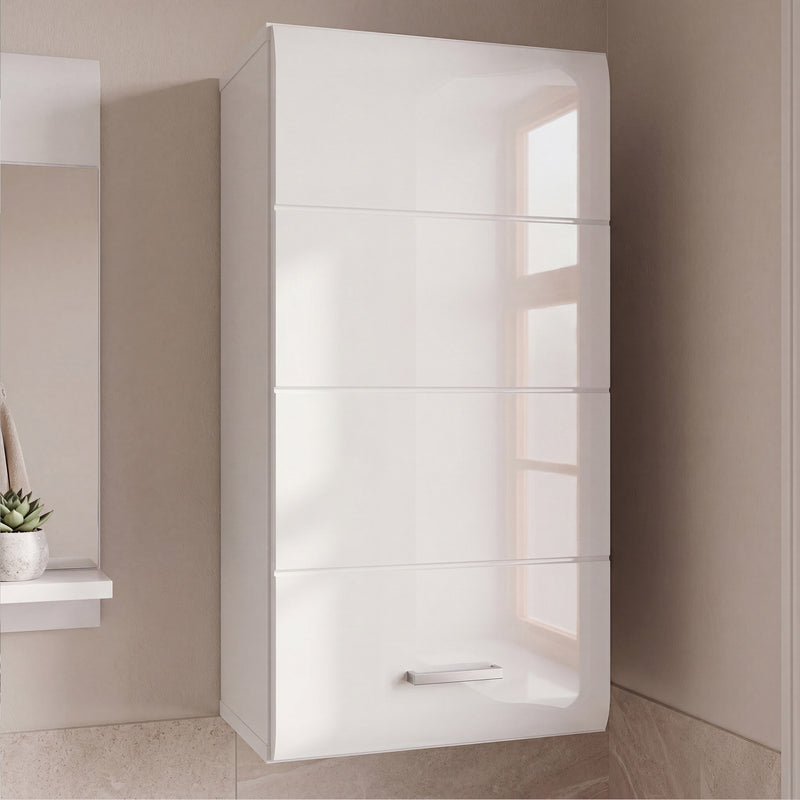 Ice Cave Hanging Storage Cupboard with 1 Door & Silver Handle in White with White Gloss Door – image 5