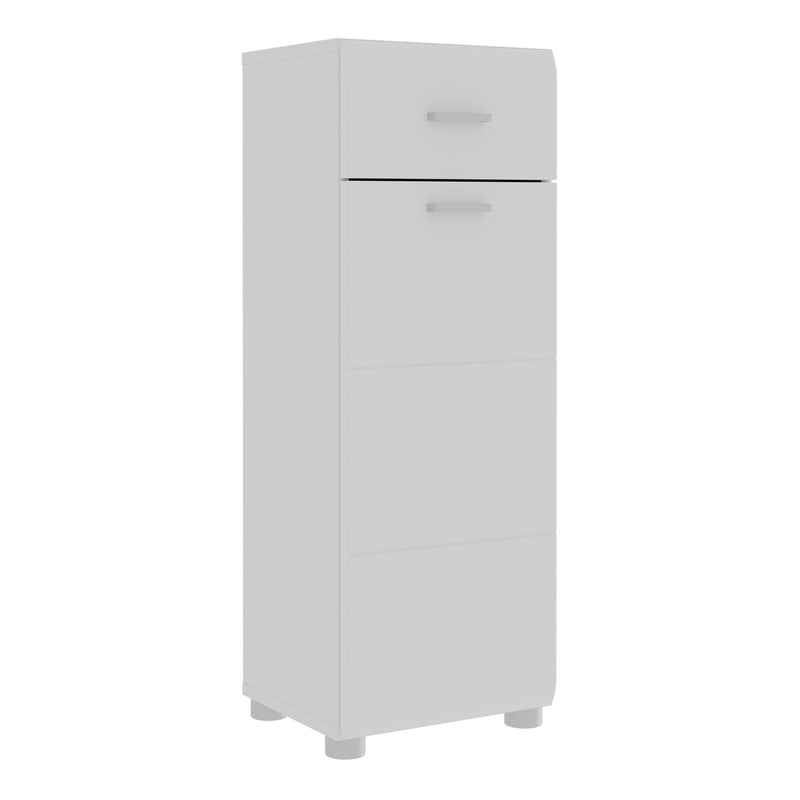 Ice Cave Bathroom Storage Cupboard with 1 Door & 1 Drawer with Silver Handles in White with White High Gloss Door – image 1