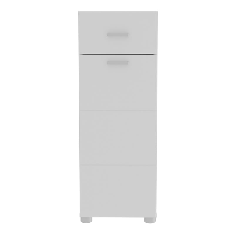 Ice Cave Bathroom Storage Cupboard with 1 Door & 1 Drawer with Silver Handles in White with White High Gloss Door – image 2
