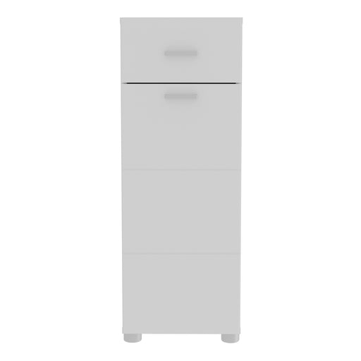 Ice Cave Bathroom Storage Cupboard with 1 Door & 1 Drawer with Silver Handles in White with White High Gloss Door – image 2