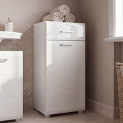 Ice Cave Bathroom Storage Cupboard with 1 Door & 1 Drawer with Silver Handles in White with White High Gloss Door – image 5