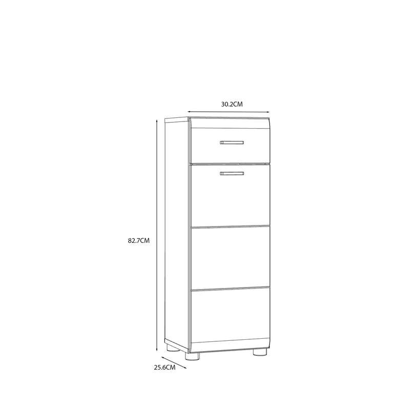 Ice Cave Bathroom Storage Cupboard with 1 Door & 1 Drawer with Silver Handles in White with White High Gloss Door – image 9