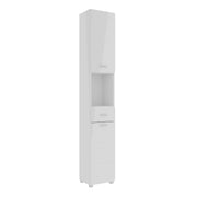 Ice Cave Narrow Bathroom Storage Cabinet with 2 Doors & 1 Drawer with Silver Handles in White with White High Gloss Fronts – image 1