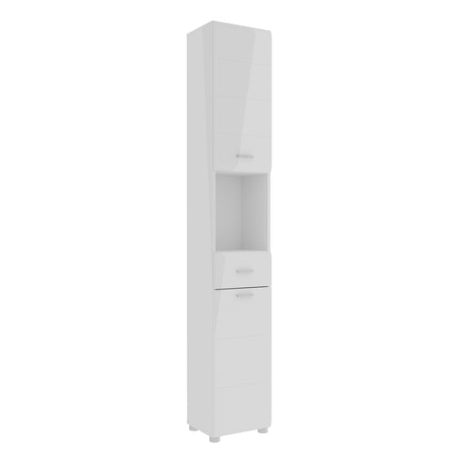 Ice Cave Narrow Bathroom Storage Cabinet with 2 Doors & 1 Drawer with Silver Handles in White with White High Gloss Fronts – image 1