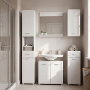 Ice Cave Narrow Bathroom Storage Cabinet with 2 Doors & 1 Drawer with Silver Handles in White with White High Gloss Fronts – image 6