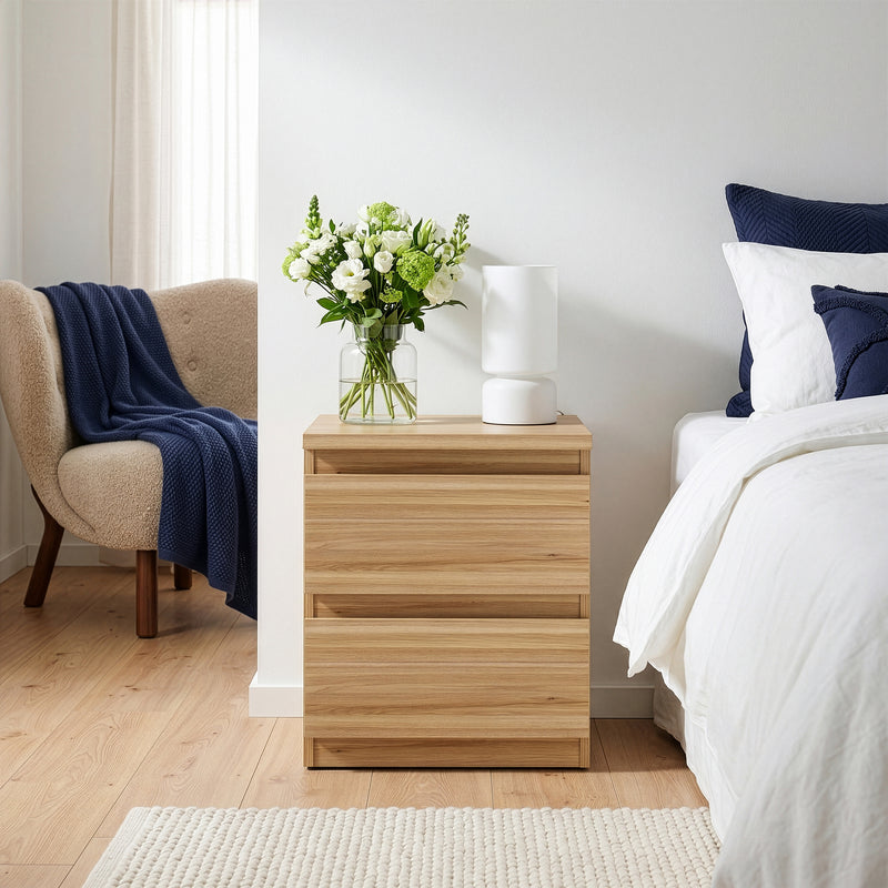 Edmore 3 Drawer Bedside Table in Mauvella Oak – image 6