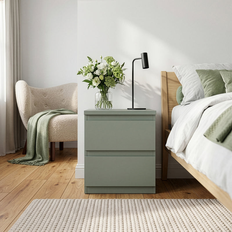 Edmore 2 Drawer Bedside Table in Sage Green – image 6