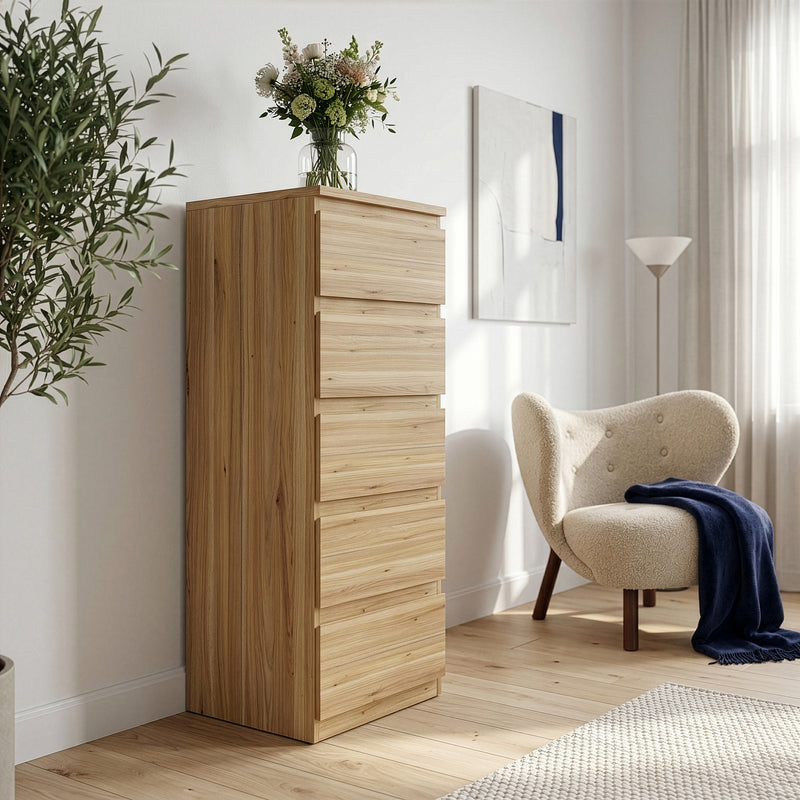 Edmore 5 Drawer Tall Narrow Chest in Mauvella Oak – image 6