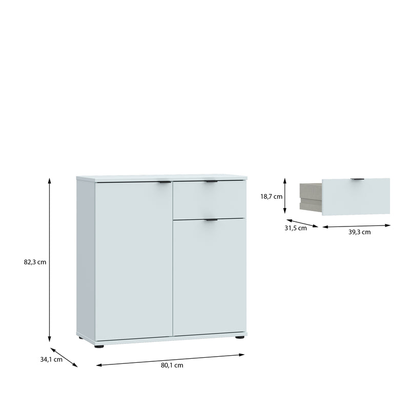 Ganymede 2 Door Cupboard with Drawer and Top Lip Detail in Light Grey – image 9