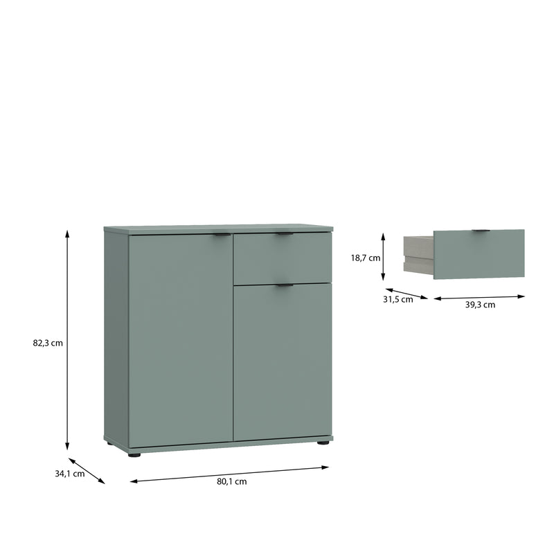 Ganymede 2 Door Cupboard with Drawer in Sage Green – image 9
