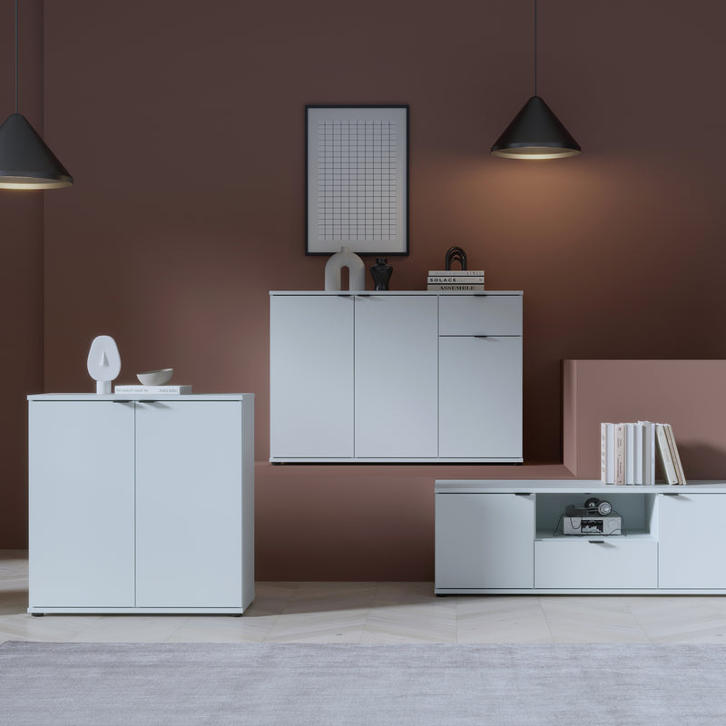 Ganymede Wide 3 Door Cupboard with Drawer in Light Grey – image 6