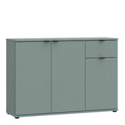 Ganymede Wide 3 Door Cupboard with Drawer in Sage Green – image 1