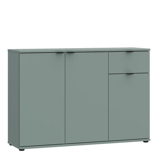Ganymede Wide 3 Door Cupboard with Drawer in Sage Green – image 1