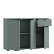 Ganymede Wide 3 Door Cupboard with Drawer in Sage Green – image 3