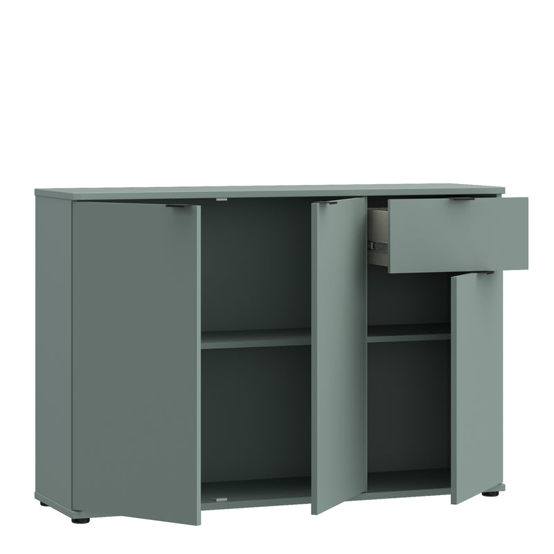 Ganymede Wide 3 Door Cupboard with Drawer in Sage Green – image 3