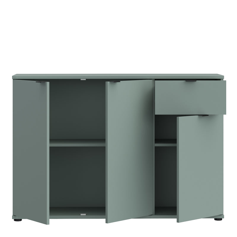 Ganymede Wide 3 Door Cupboard with Drawer in Sage Green – image 4