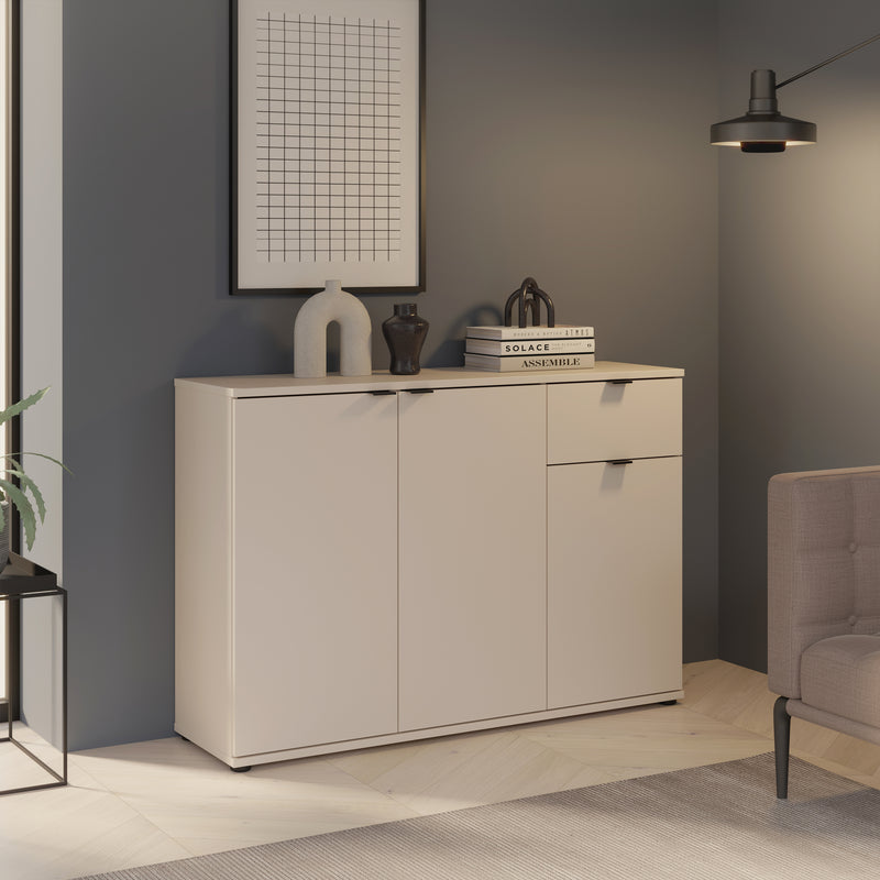 Ganymede Wide 3 Door Cupboard with Drawer in Sand – image 5