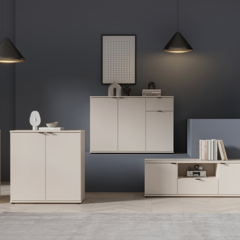 Ganymede Wide 3 Door Cupboard with Drawer in Sand – image 6