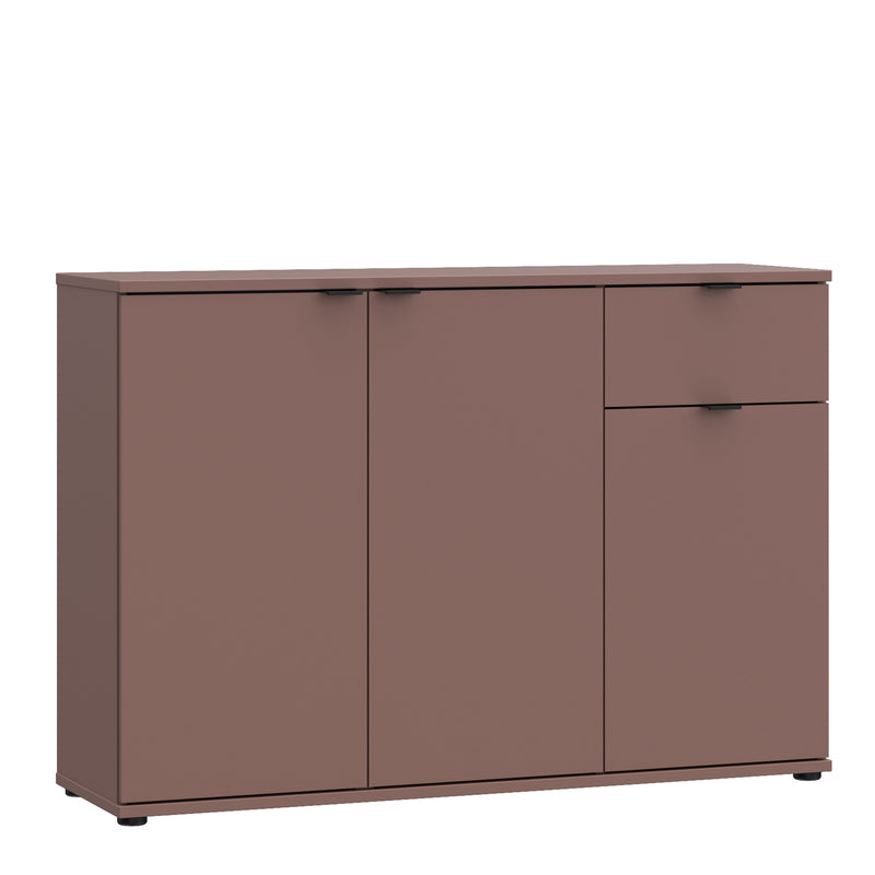 Ganymede Wide 3 Door Cupboard with Drawer in Terracotta – image 1
