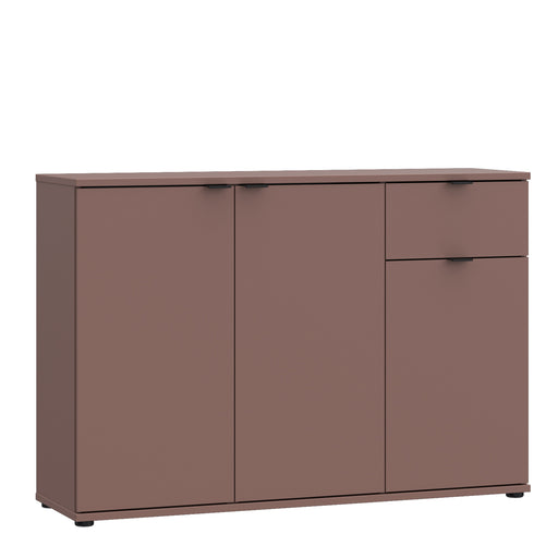 Ganymede Wide 3 Door Cupboard with Drawer in Terracotta – image 1