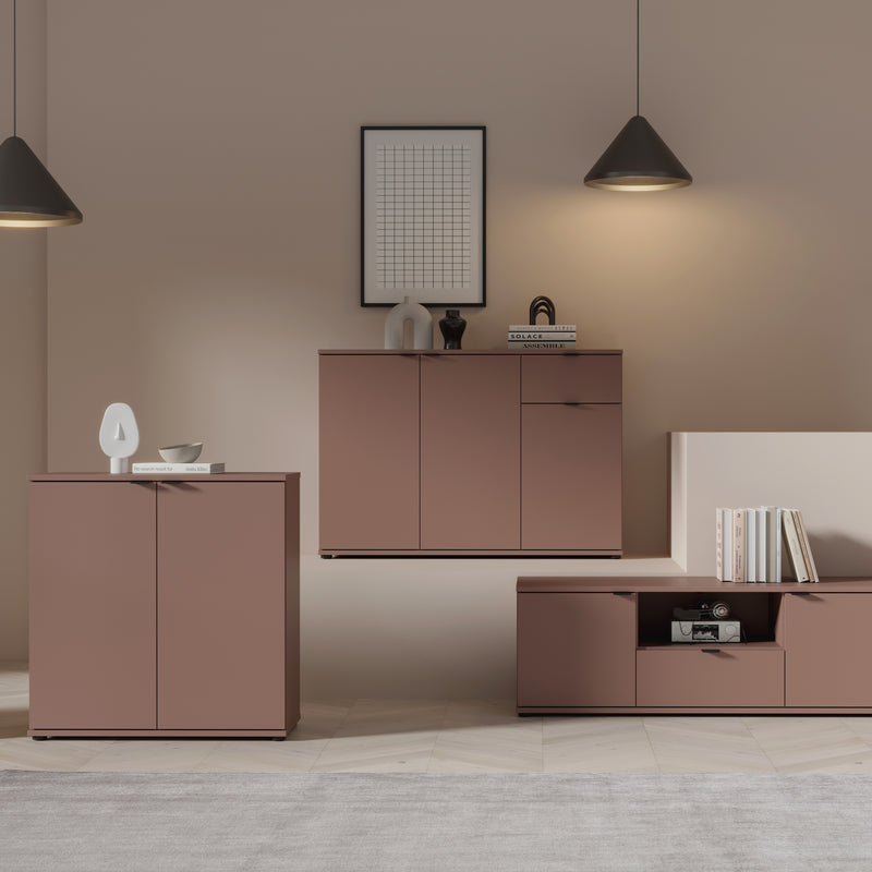 Ganymede Wide 3 Door Cupboard with Drawer in Terracotta – image 6