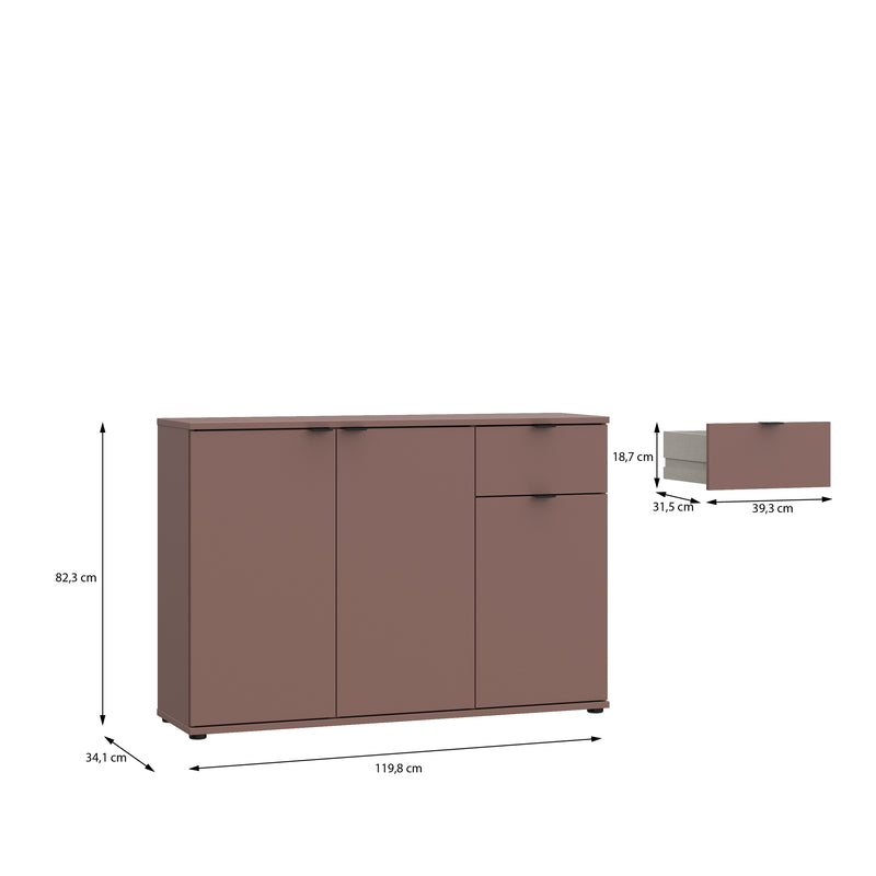 Ganymede Wide 3 Door Cupboard with Drawer in Terracotta – image 9