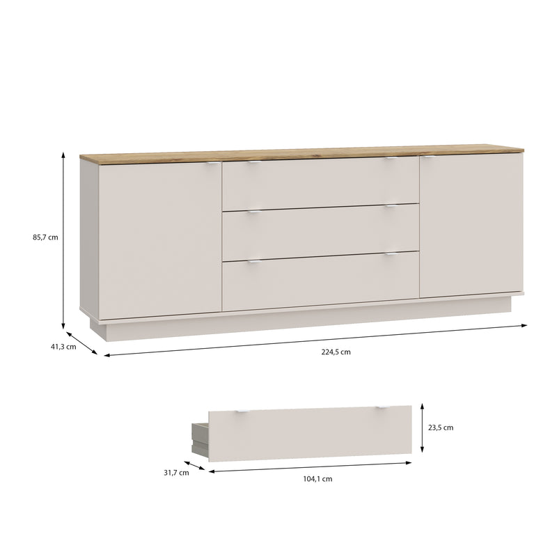 Ganymede Large Sideboard with 3 Drawers & 2 Doors in Mauvella Oak and Sand – image 11