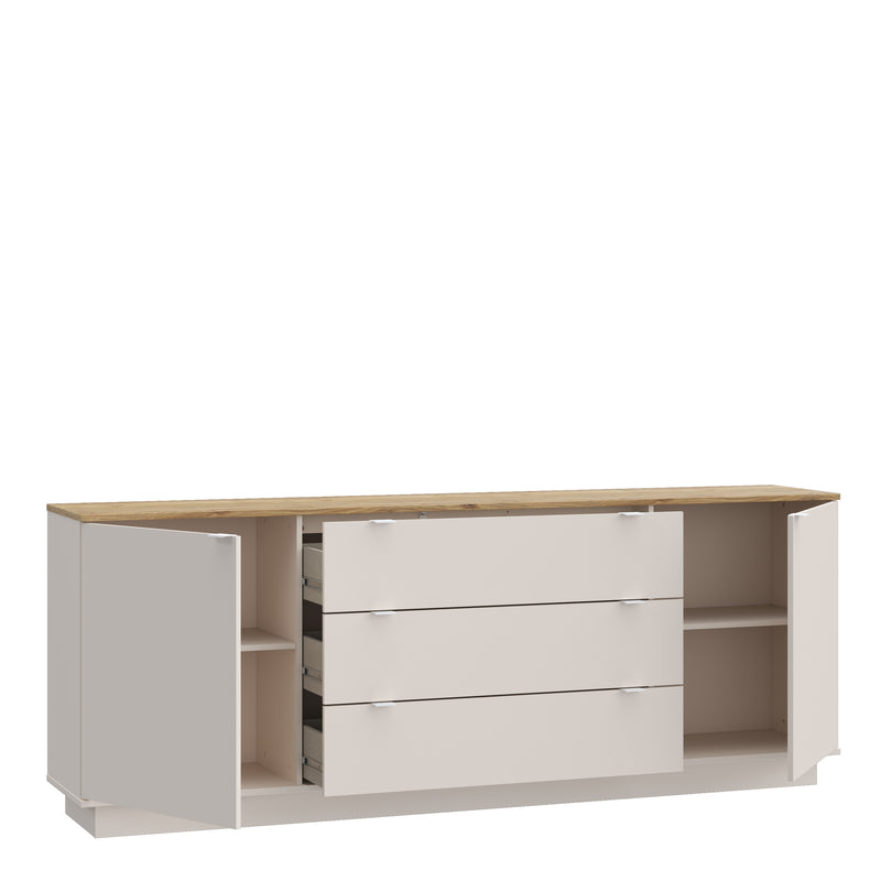 Ganymede Large Sideboard with 3 Drawers & 2 Doors in Mauvella Oak and Sand – image 4