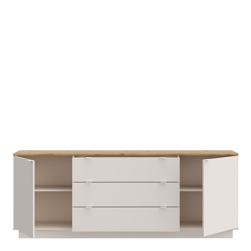 Ganymede Large Sideboard with 3 Drawers & 2 Doors in Mauvella Oak and Sand – image 5