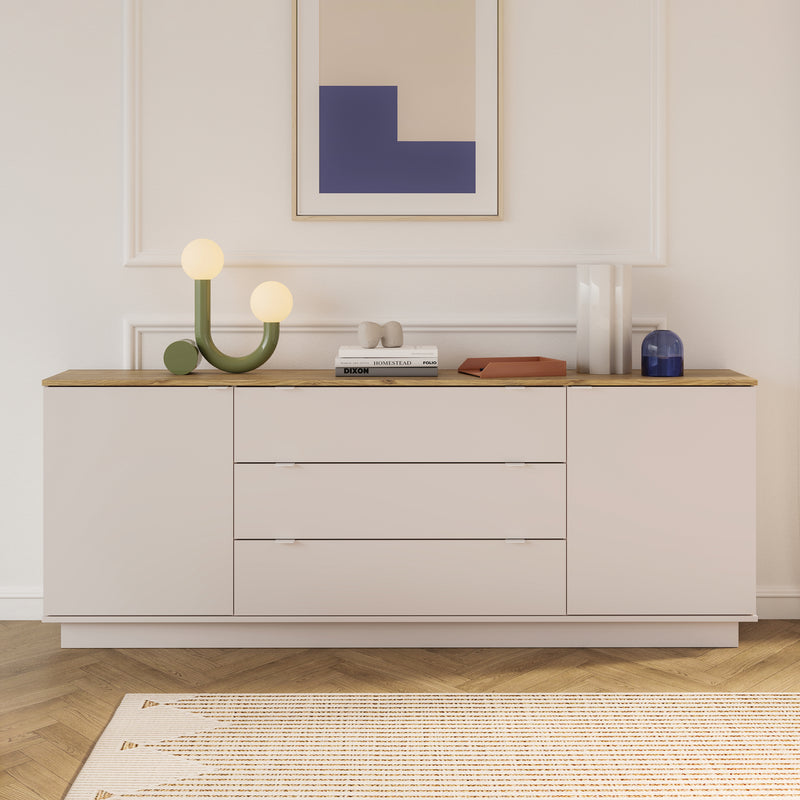 Ganymede Large Sideboard with 3 Drawers & 2 Doors in Mauvella Oak and Sand – image 6