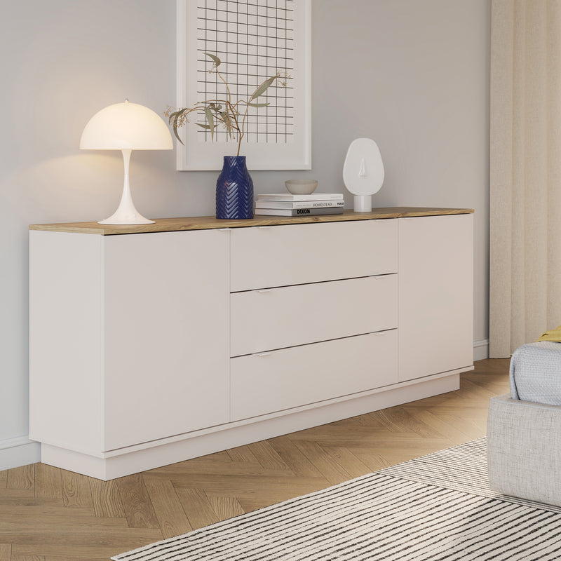 Ganymede Large Sideboard with 3 Drawers & 2 Doors in Mauvella Oak and Sand – image 7