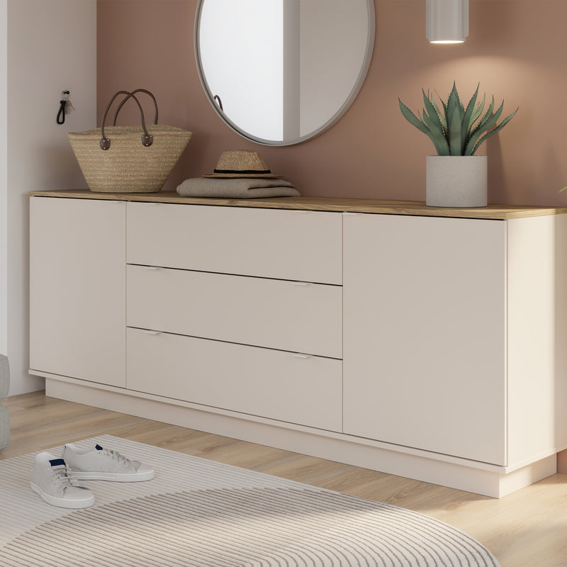 Ganymede Large Sideboard with 3 Drawers & 2 Doors in Mauvella Oak and Sand – image 8