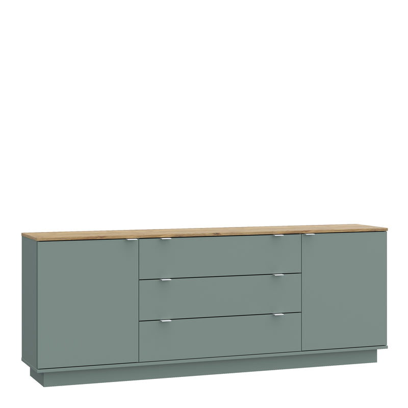 Ganymede Large Sideboard with 3 Drawers & 2 Doors in Mauvella Oak and Sage – image 1