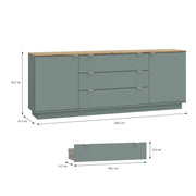 Ganymede Large Sideboard with 3 Drawers & 2 Doors in Mauvella Oak and Sage – image 11