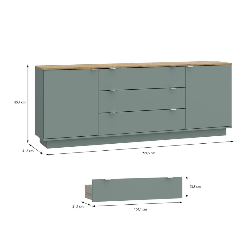 Ganymede Large Sideboard with 3 Drawers & 2 Doors in Mauvella Oak and Sage – image 11
