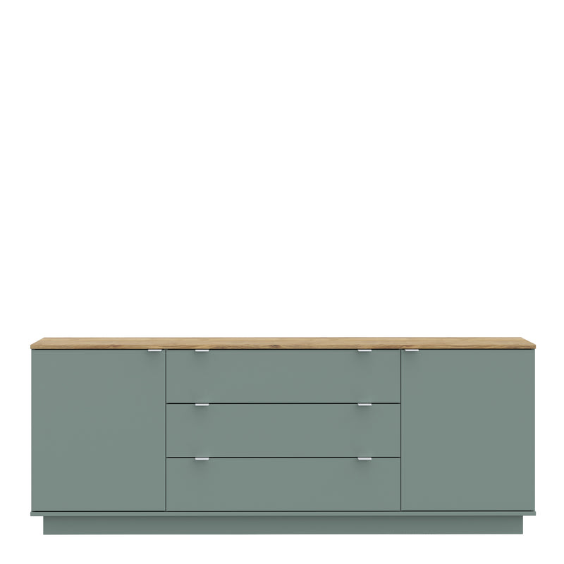Ganymede Large Sideboard with 3 Drawers & 2 Doors in Mauvella Oak and Sage – image 2