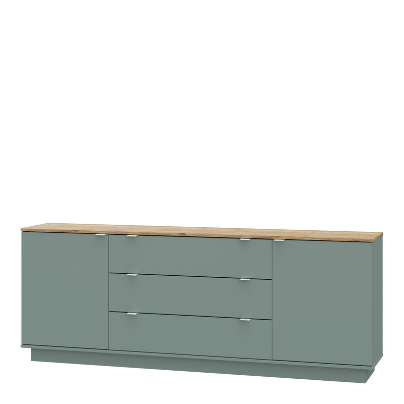 Ganymede Large Sideboard with 3 Drawers & 2 Doors in Mauvella Oak and Sage – image 3