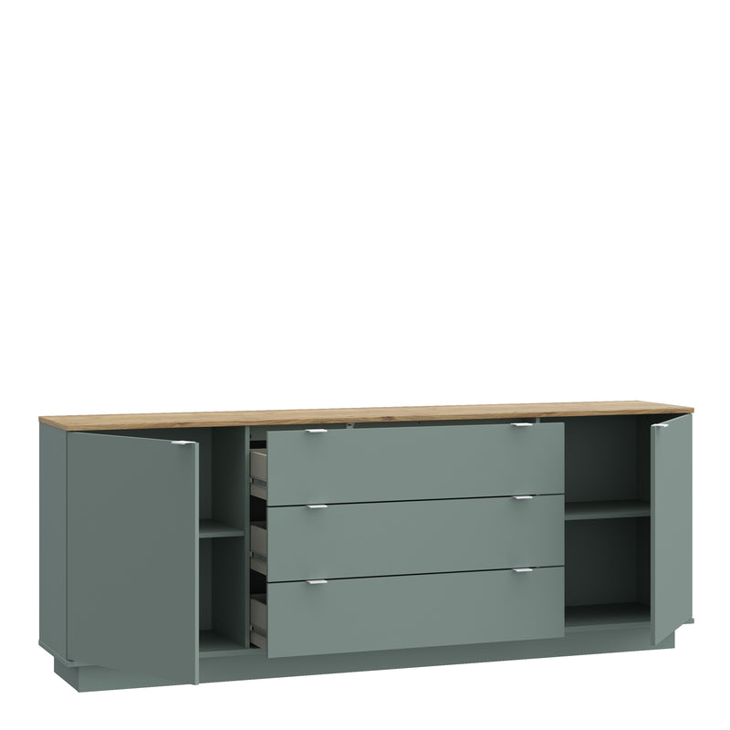 Ganymede Large Sideboard with 3 Drawers & 2 Doors in Mauvella Oak and Sage – image 4