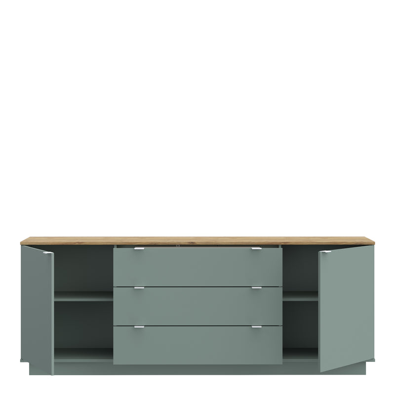 Ganymede Large Sideboard with 3 Drawers & 2 Doors in Mauvella Oak and Sage – image 5