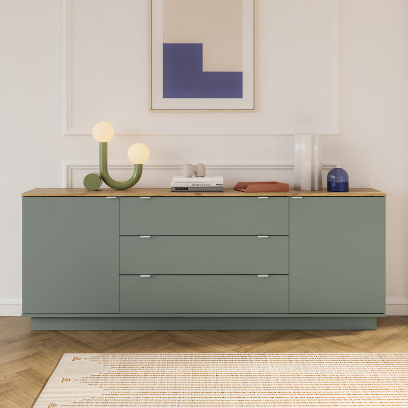 Ganymede Large Sideboard with 3 Drawers & 2 Doors in Mauvella Oak and Sage – image 6
