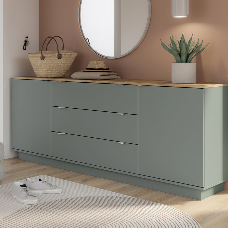 Ganymede Large Sideboard with 3 Drawers & 2 Doors in Mauvella Oak and Sage – image 8