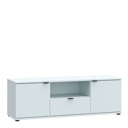 Ganymede Wide TV Unit with Open Shelf, Drawer & 2 Doors in Light Grey – image 1
