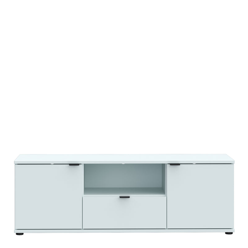 Ganymede Wide TV Unit with Open Shelf, Drawer & 2 Doors in Light Grey – image 2