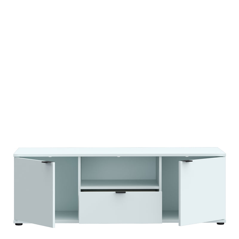 Ganymede Wide TV Unit with Open Shelf, Drawer & 2 Doors in Light Grey – image 4