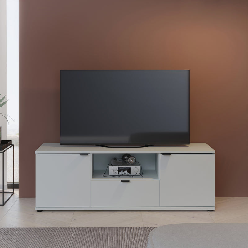 Ganymede Wide TV Unit with Open Shelf, Drawer & 2 Doors in Light Grey – image 5
