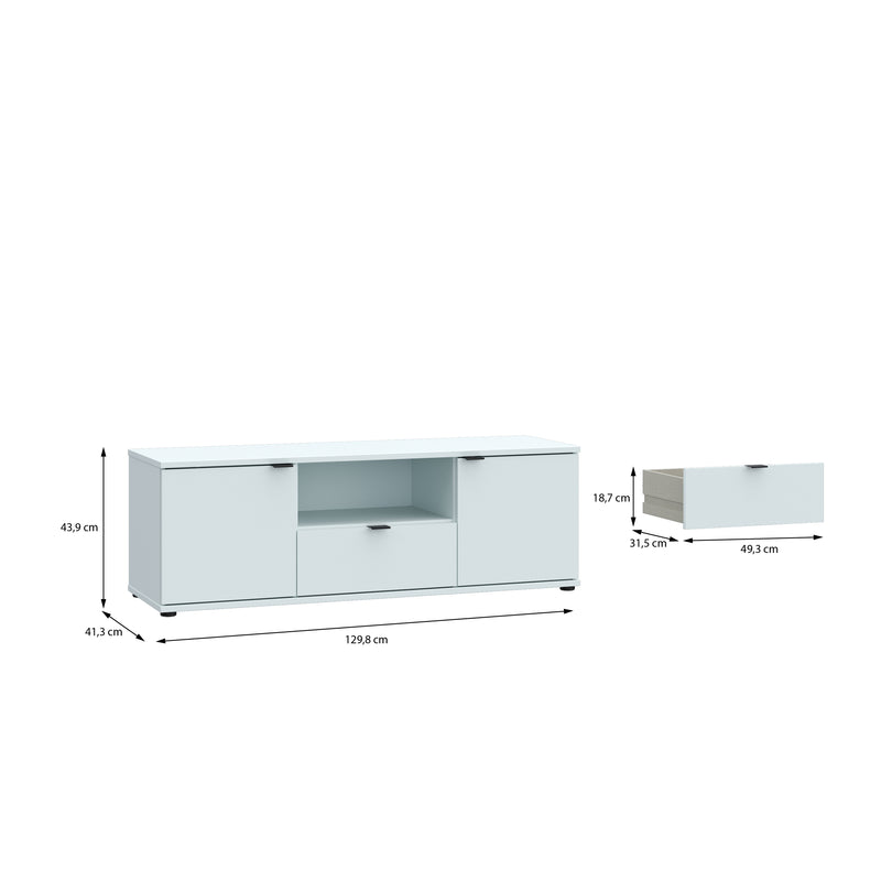 Ganymede Wide TV Unit with Open Shelf, Drawer & 2 Doors in Light Grey – image 9