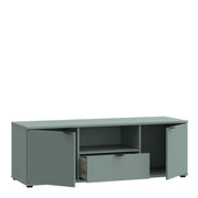 Ganymede Wide TV Unit with Open Shelf & 2 Doors in Sage Green – image 3