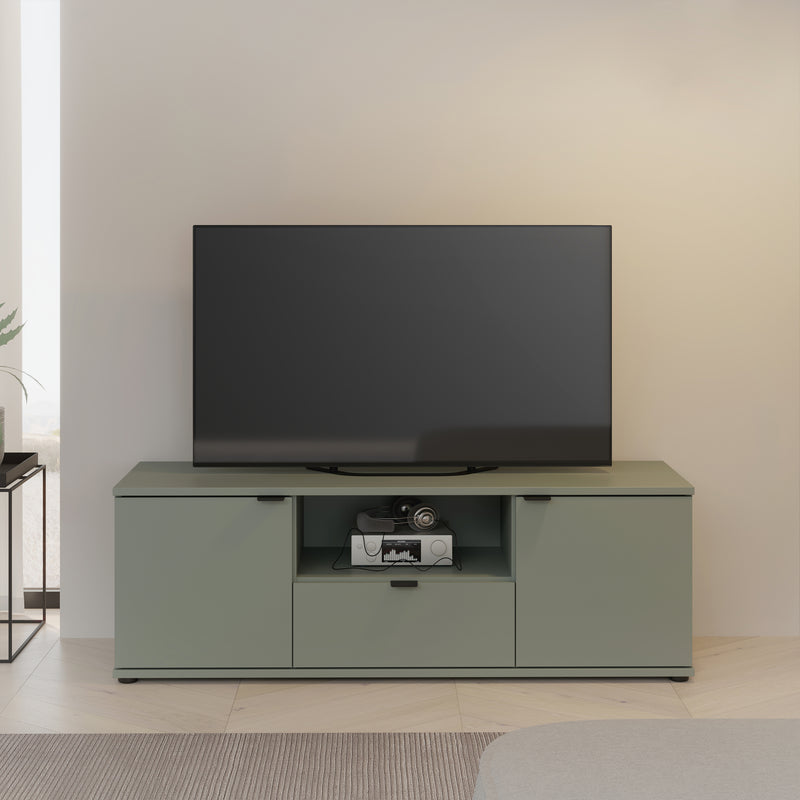 Ganymede Wide TV Unit with Open Shelf & 2 Doors in Sage Green – image 5